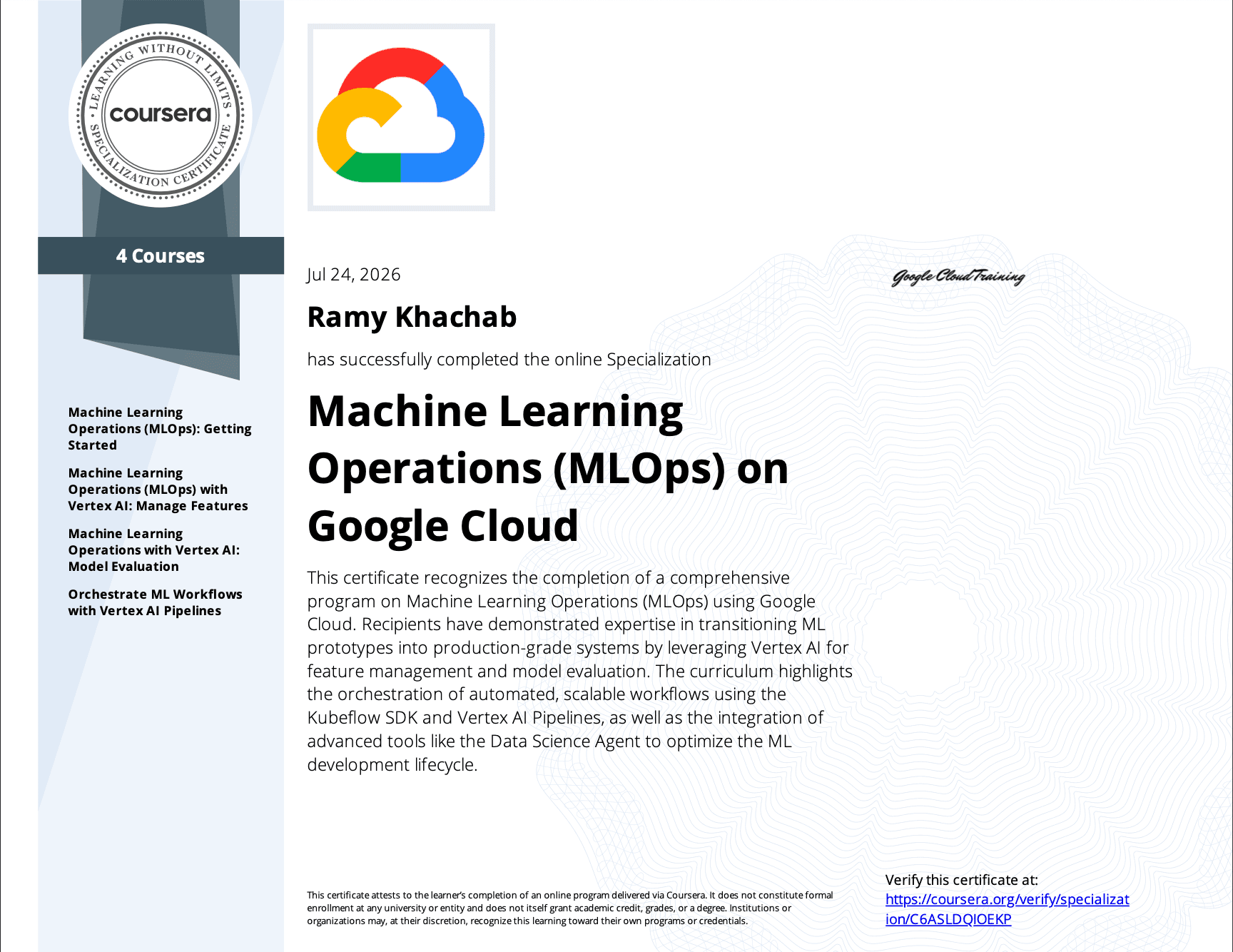 Machine Learning Operations (MLOps) on Google Cloud